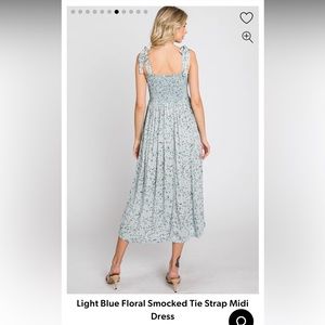 Light Blue Floral Smocked Tie Strap Midi Dress